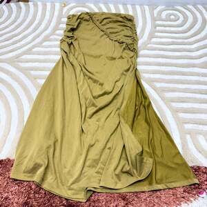 Celandine anthro Side-Ruched skirt in chartreuse green light bronze